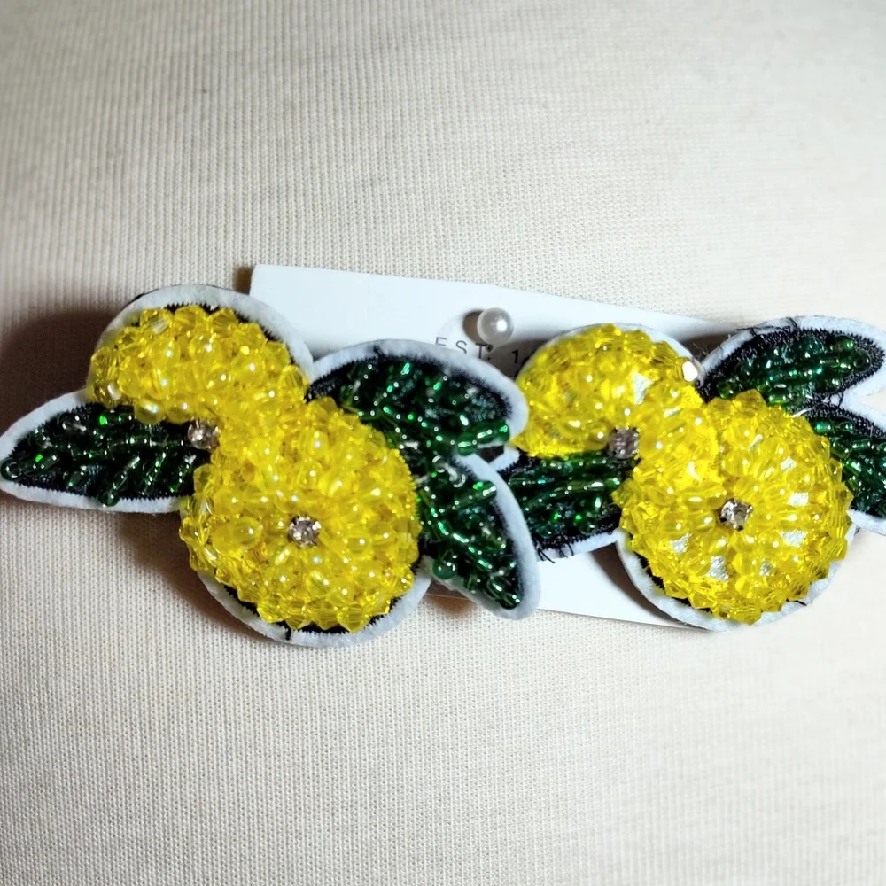 Lemon Yellow and Green Beaded Whimsical Pin Set Shoes Hats Craft